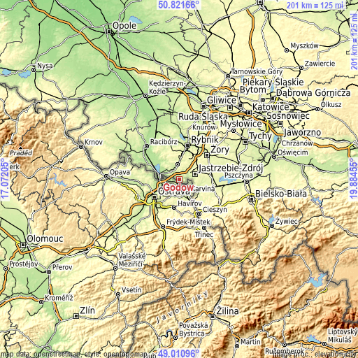 Topographic map of Godów