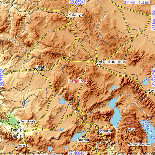 Topographic map of Karadirek
