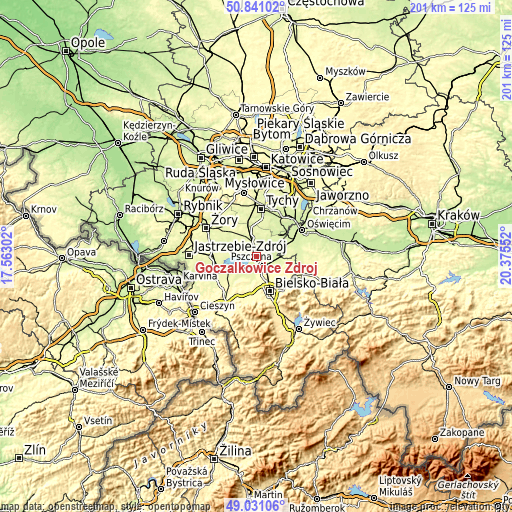 Topographic map of Goczałkowice Zdrój