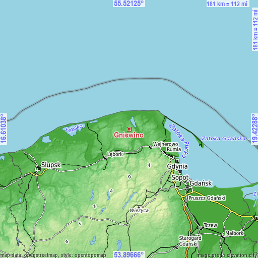 Topographic map of Gniewino