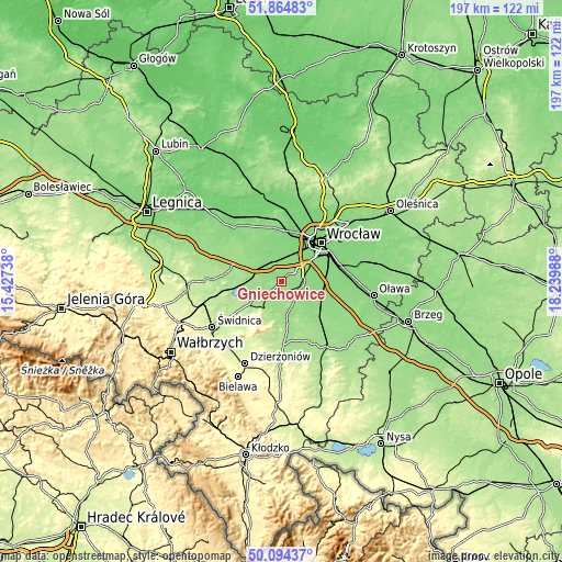 Topographic map of Gniechowice