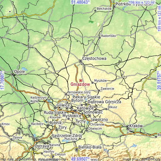 Topographic map of Gniazdów