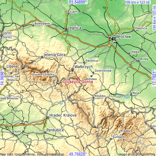 Topographic map of Głuszyca Górna