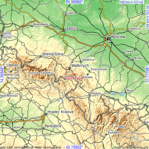 Topographic map of Głuszyca