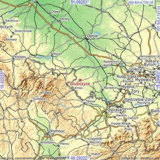 Topographic map of Głubczyce