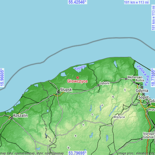 Topographic map of Główczyce