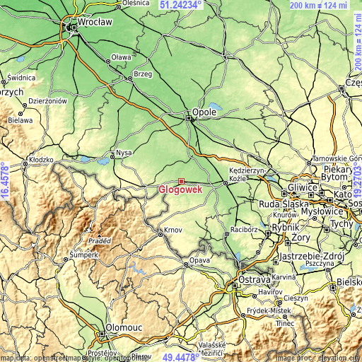 Topographic map of Głogówek