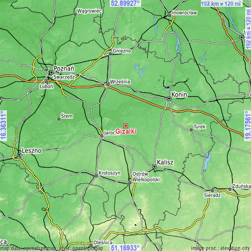 Topographic map of Gizałki