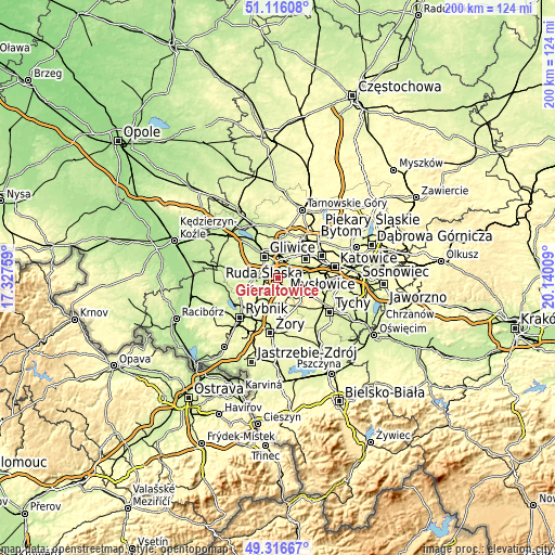 Topographic map of Gierałtowice