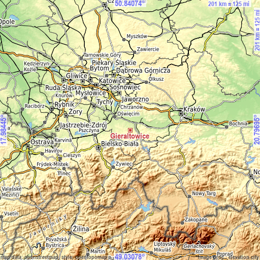 Topographic map of Gierałtowice