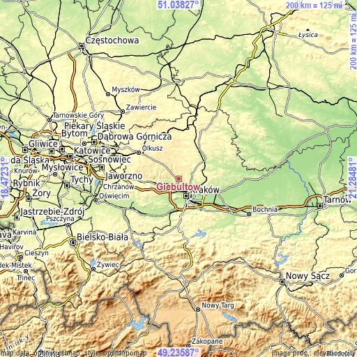 Topographic map of Giebułtów
