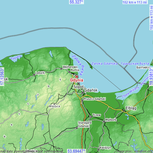 Topographic map of Gdynia