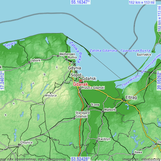 Topographic map of Gdańsk