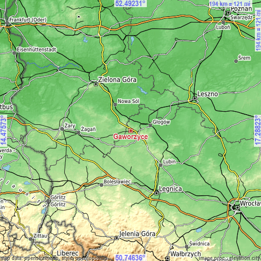 Topographic map of Gaworzyce