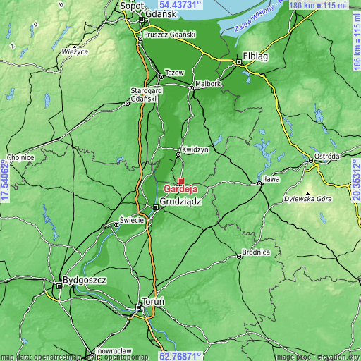 Topographic map of Gardeja