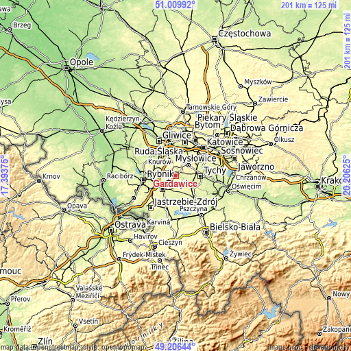 Topographic map of Gardawice