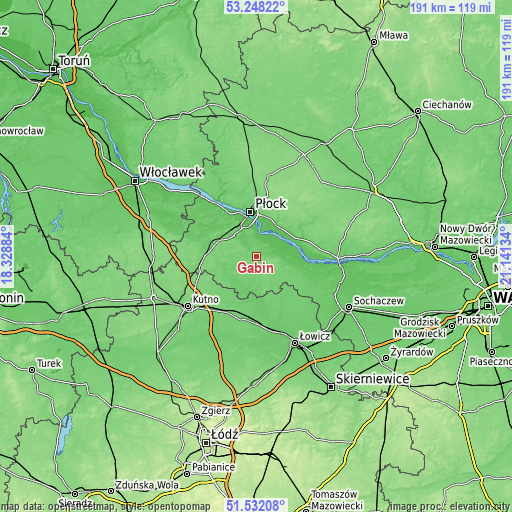 Topographic map of Gąbin