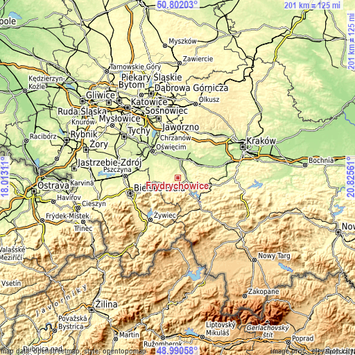 Topographic map of Frydrychowice