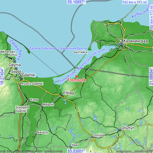 Topographic map of Frombork