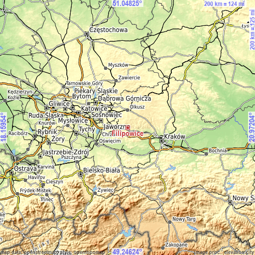 Topographic map of Filipowice