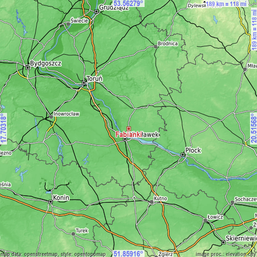 Topographic map of Fabianki