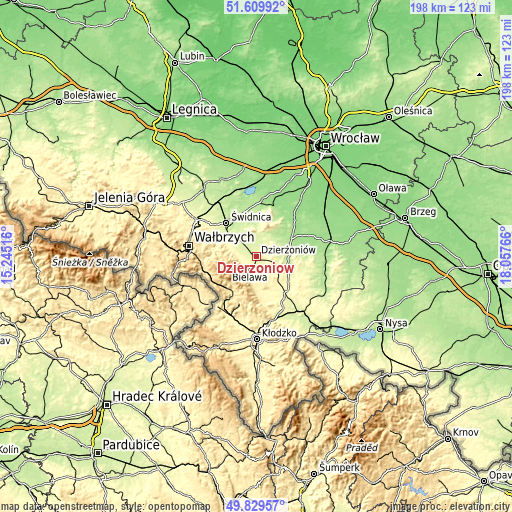 Topographic map of Dzierżoniów