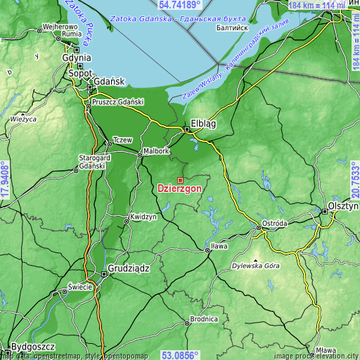 Topographic map of Dzierzgoń