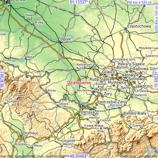 Topographic map of Dziergowice