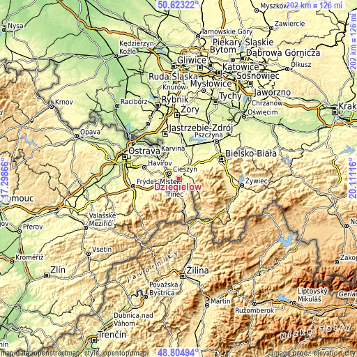 Topographic map of Dzięgielów