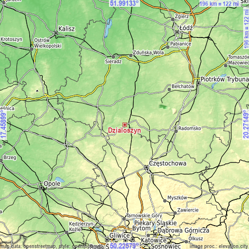 Topographic map of Działoszyn