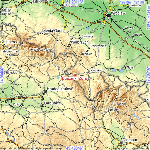 Topographic map of Duszniki-Zdrój