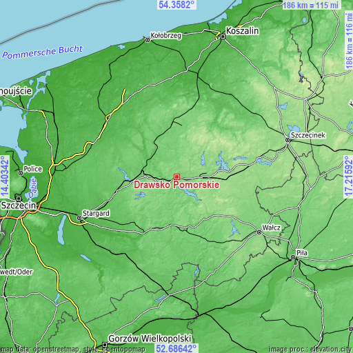 Topographic map of Drawsko Pomorskie