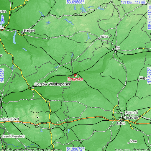 Topographic map of Drawsko