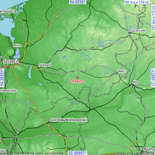 Topographic map of Drawno