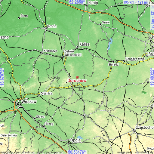 Topographic map of Doruchów