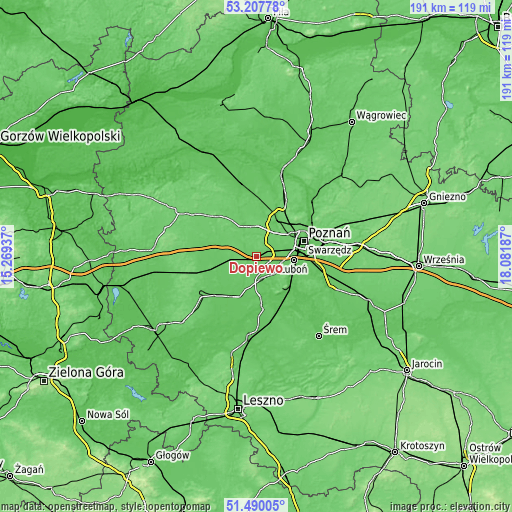 Topographic map of Dopiewo