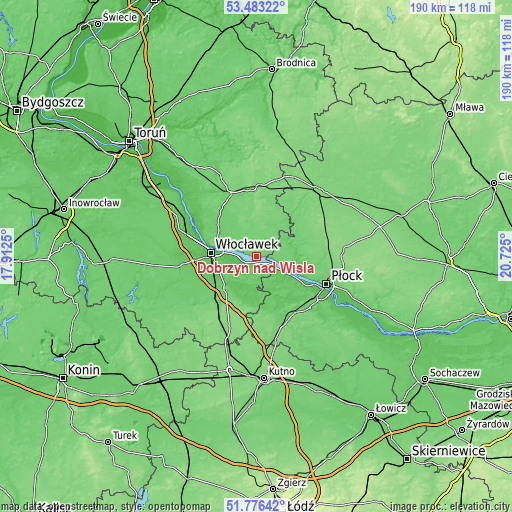 Topographic map of Dobrzyń nad Wisłą