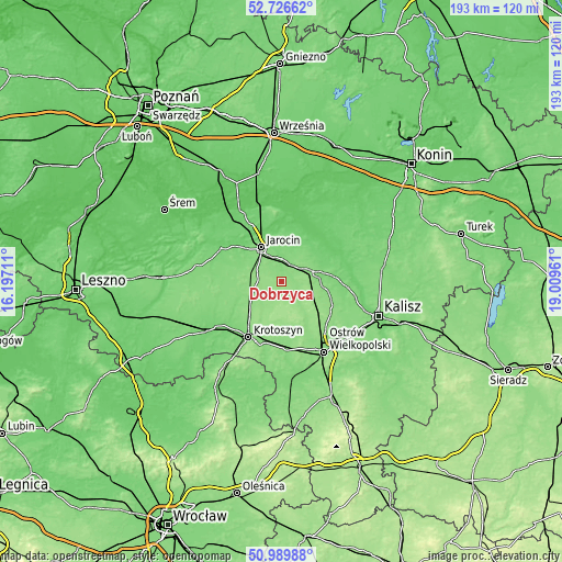 Topographic map of Dobrzyca