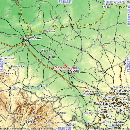 Topographic map of Dobrzeń Wielki