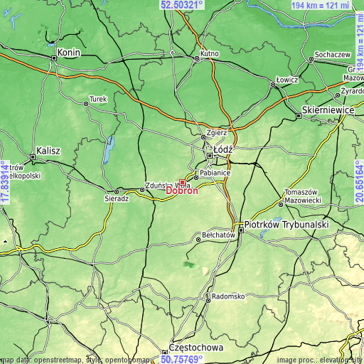 Topographic map of Dobroń