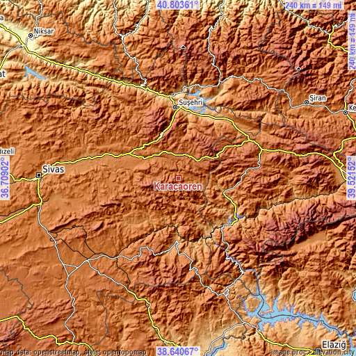 Topographic map of Karacaören