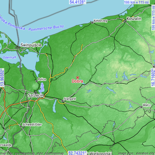 Topographic map of Dobra