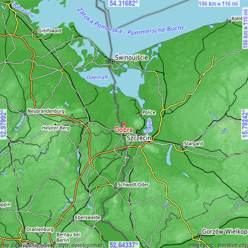 Topographic map of Dobra