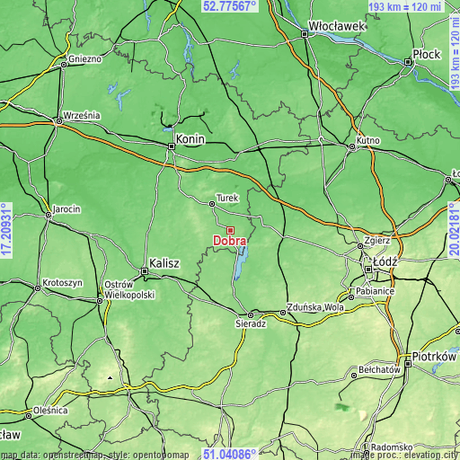 Topographic map of Dobra