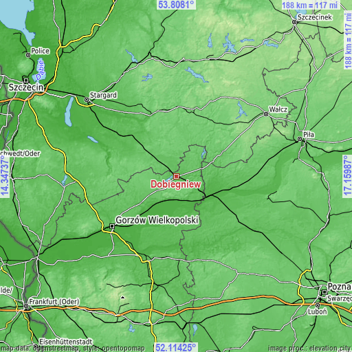 Topographic map of Dobiegniew