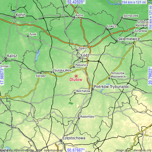 Topographic map of Dłutów