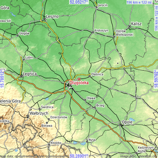 Topographic map of Długołęka