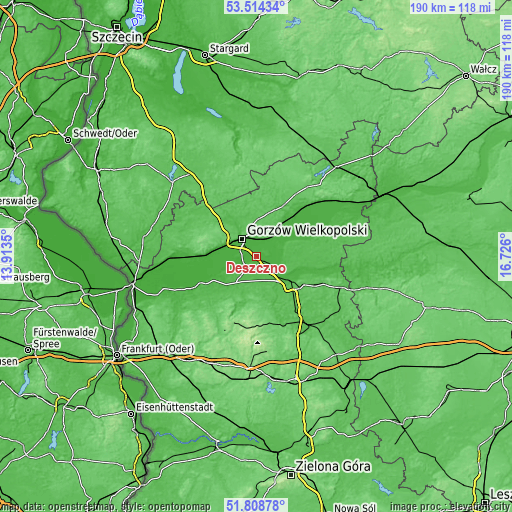 Topographic map of Deszczno