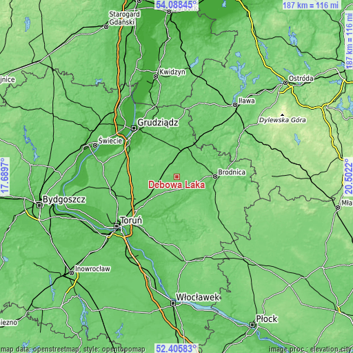 Topographic map of Dębowa Łąka