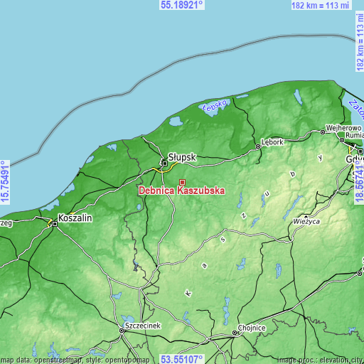 Topographic map of Dębnica Kaszubska